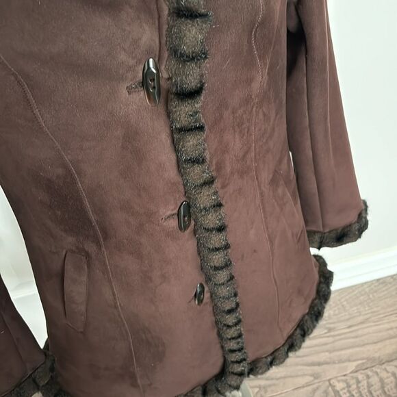 Jones New York Women’s Brown Soft Suede Leather Faux Fur Winter Coat Jacket S - Picture 13 of 16